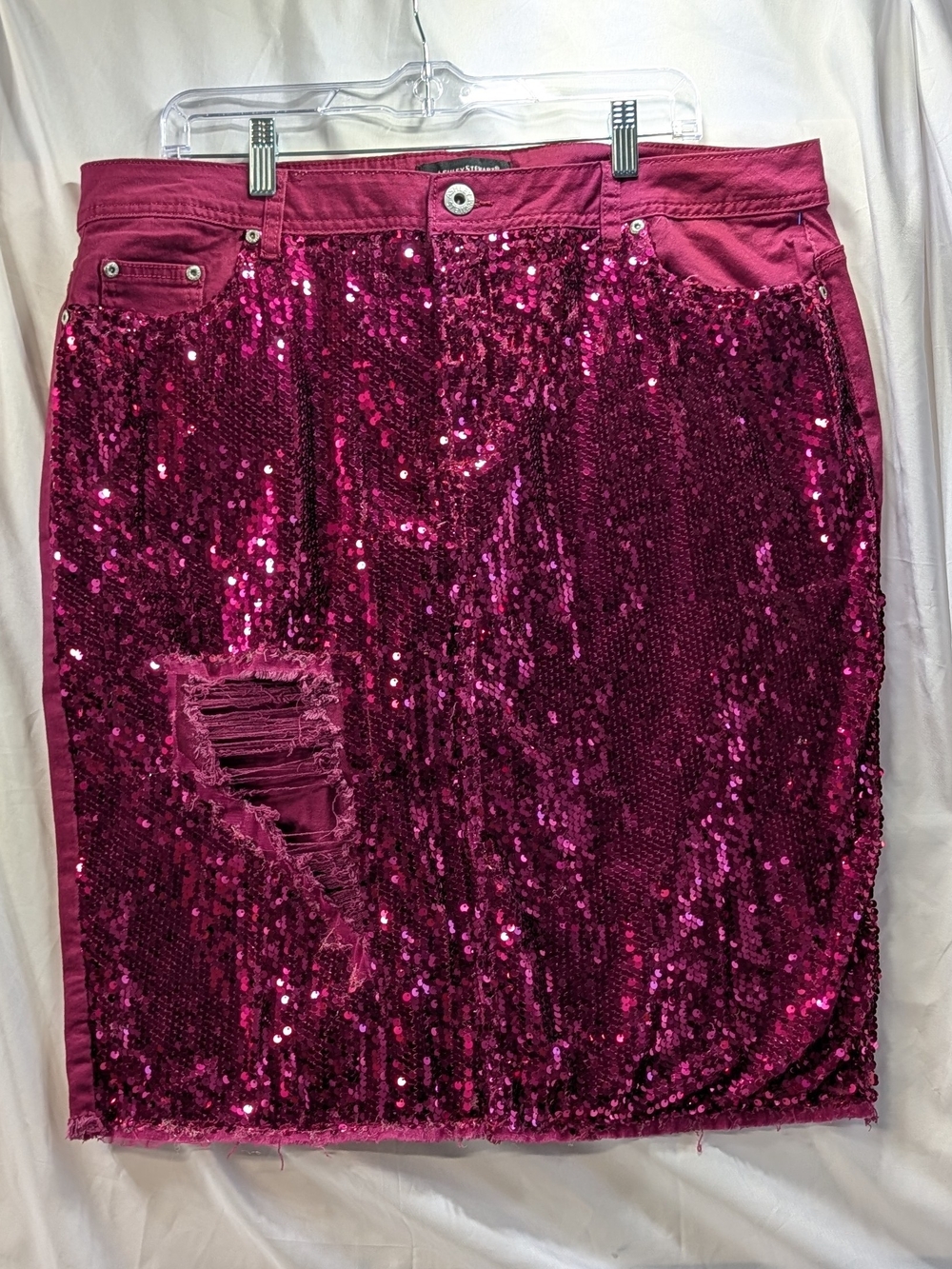 Ashley Stewart Plus Size Sequin Distressed Pencil Skirt in Fuchsia Size 20
